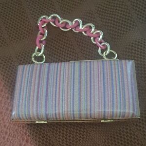 Striped Clutch with Pink Chain Handle